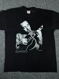 Vintage 1990 Django Reinhardt T Shirt Q-TEES Black Jazz Guitarist Promo Tee XL Unisex