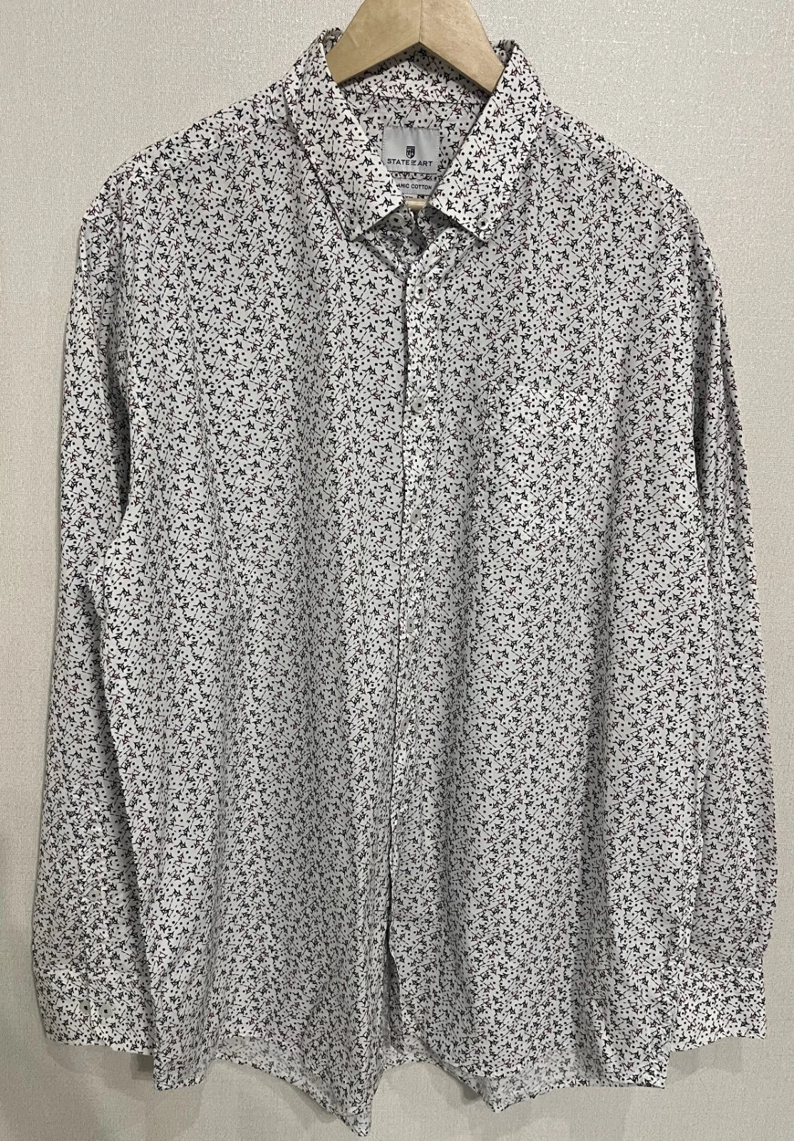 State of Art Men's Shirt XXL White Geometric Print Long Sleeve Organic Cotton Unisex