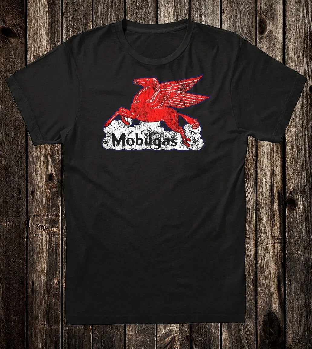 Retro Hot Rod Tee T Shirt Drag Race Racing Vtg Art Mobilgas Mobil Pegasus Gas Unisex