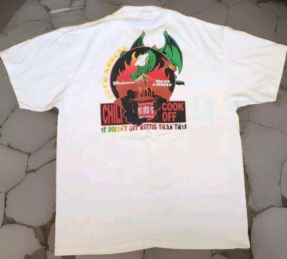 2003 Budweiser 20th Annual Chili Cook Off T Shirt Men's L Large Vintage 2 Sided Unisex