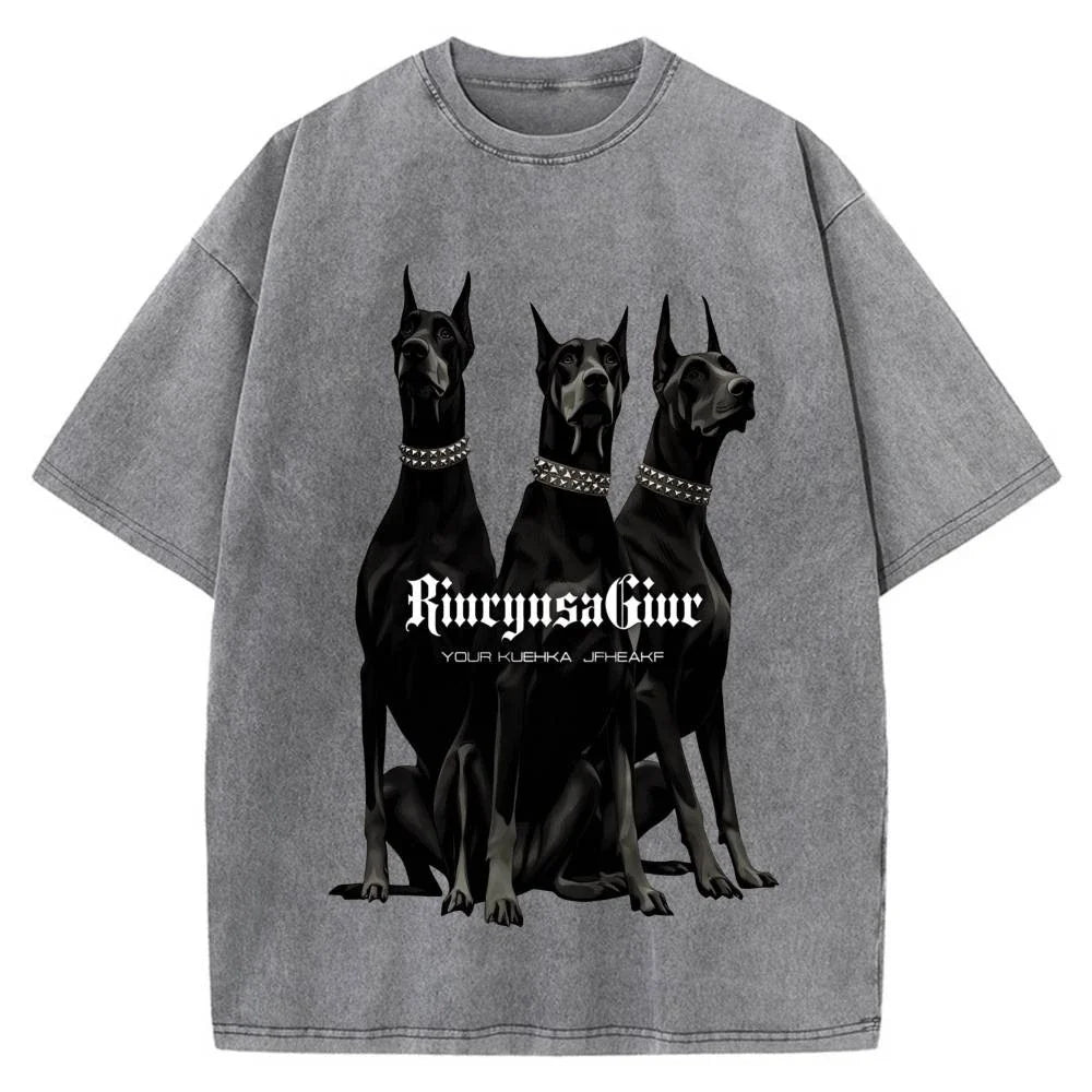 100% Cotton Oversized , Three Dobermans Vintage Streetwear Unisex Tee Unisex