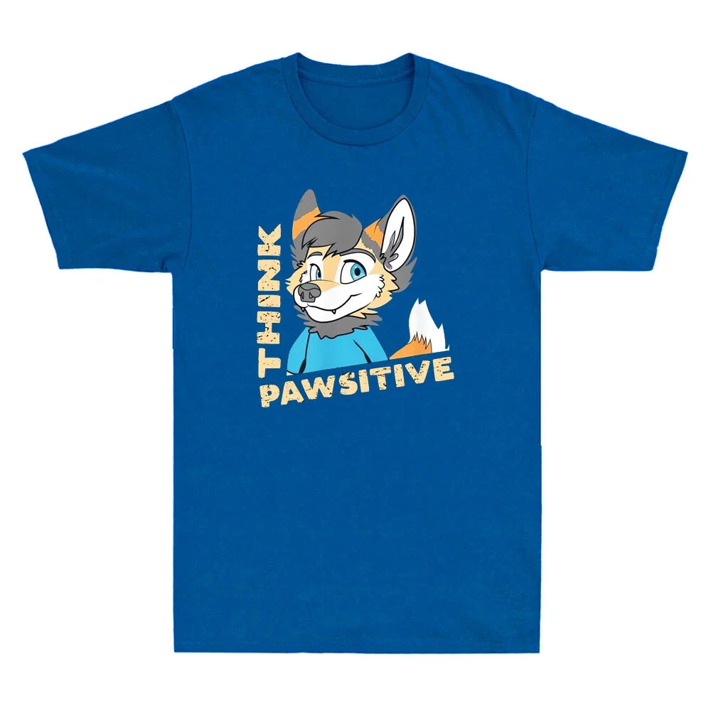 Think Pawsitive - Funny Furry Fandom Cartoon Meme Vintage Men's Cotton Unisex