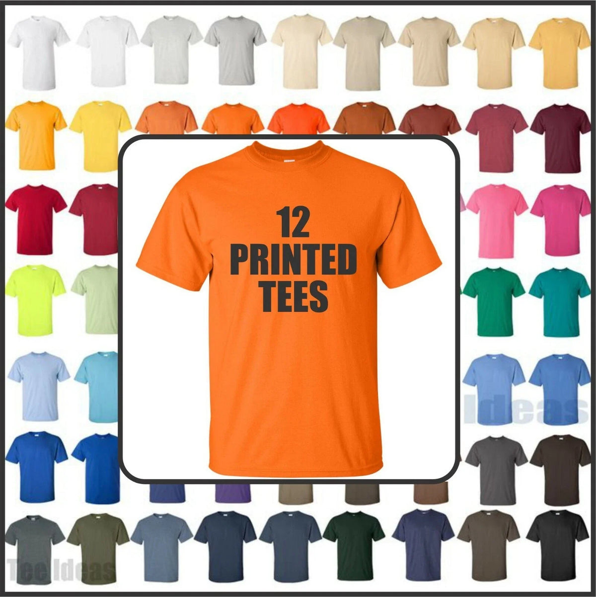 12 PRINTED 100 % COTTON TEES- FRONT & BACK PRINT - ONE COLOR Unisex