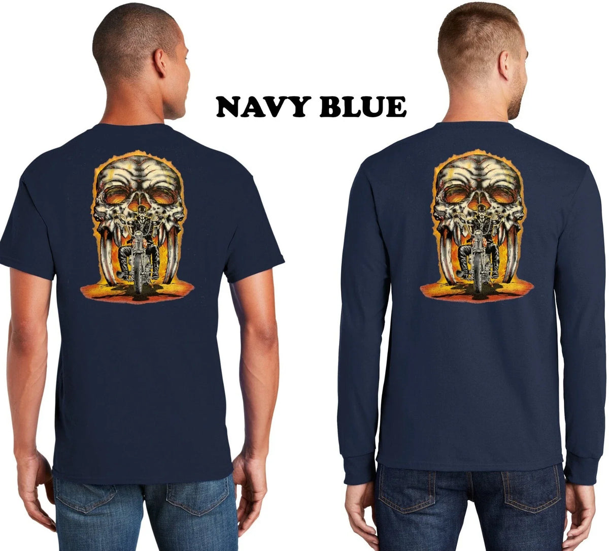American Biker Riding Custom Chopper Motorcycle Skull With Fangs Mens T Shirt Unisex