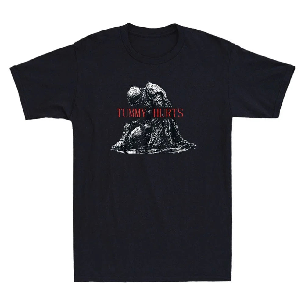 Tummy Hurts Funny Medieval Knight Dark Art Vintage Men's Short Sleeve Unisex