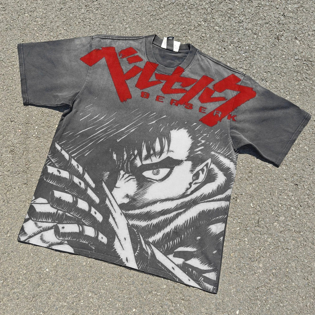 Berserk Anime Guts Jumbo Print Graphic Vintage Wash Heavyweight Cotton Unisex
