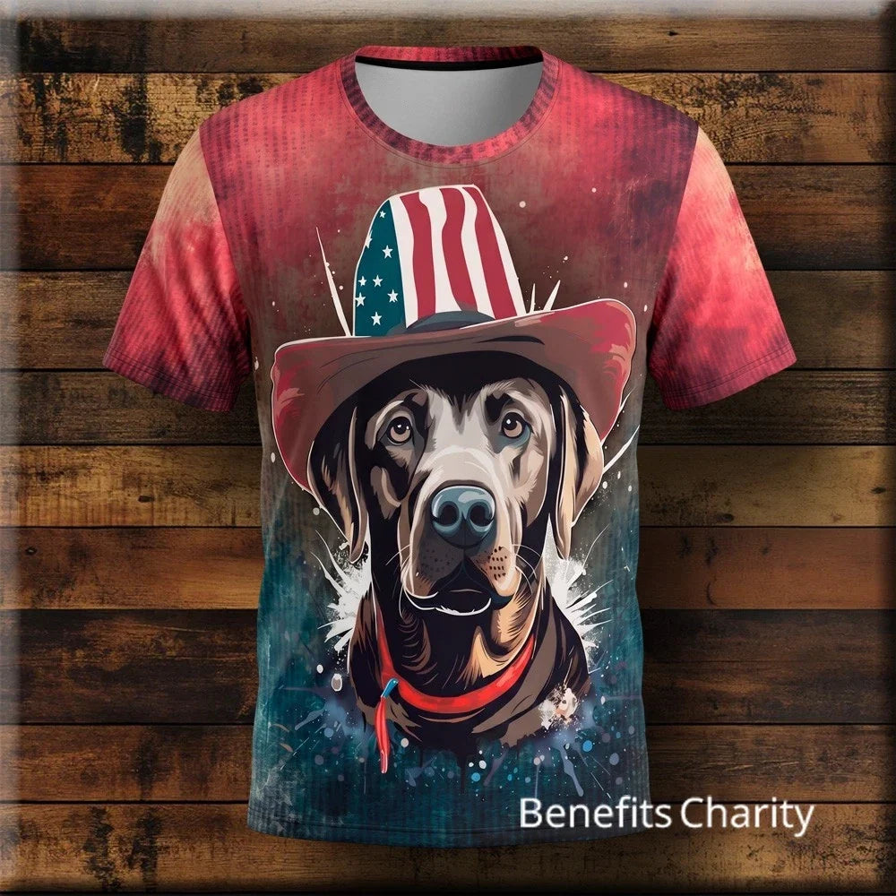 USA Patriot Dog - Distressed American Themed Grunge T Shirt Unisex