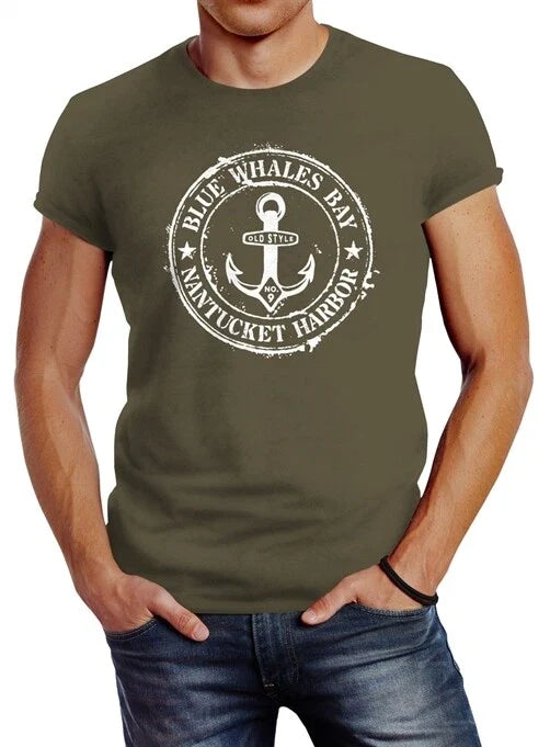 Men's Anchor Motif Maritime Retro Badge Vintage Anchor Print Neverless® Unisex