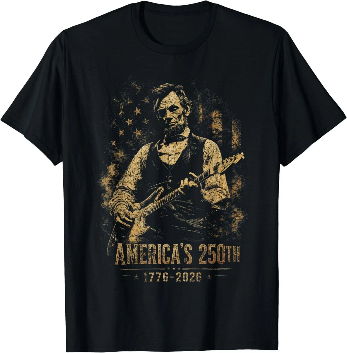 America's 250th Abraham Lincoln Playing Guitar Retro Vintage Unisex
