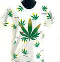 Mens retro urban t shirt, bling weed, leaf rhinestone white teeshirt Unisex