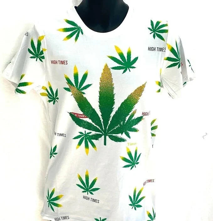 Mens retro urban t shirt, bling weed, leaf rhinestone white teeshirt Unisex