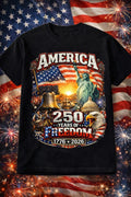 America 250 Years Freedom Shirt 1776-2026 Patriotic USA Flag July 4th Tee Unisex