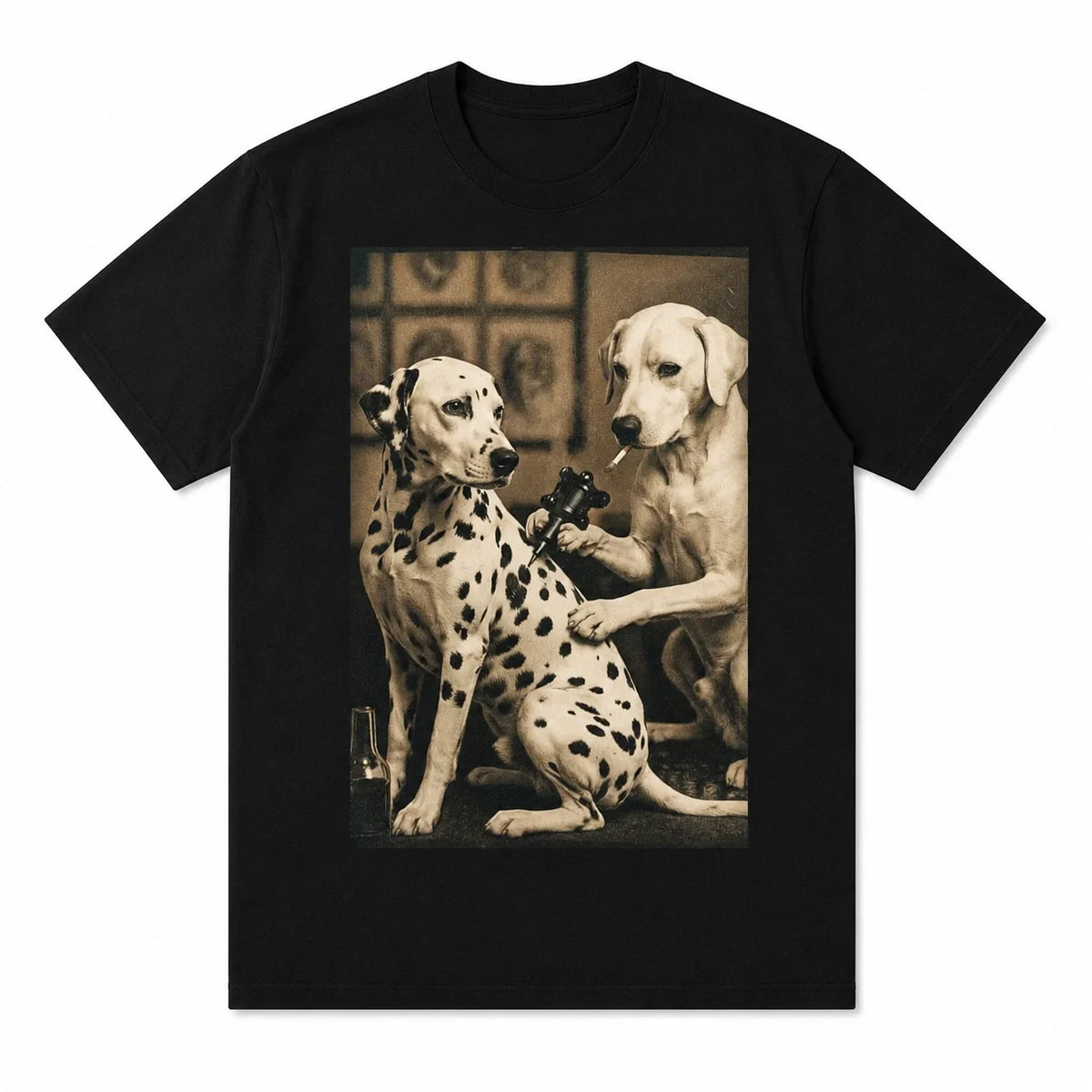 Funny Dog Tattoo Artist Vintage Dalmatian Tattooing Graphic Tee Black Unisex