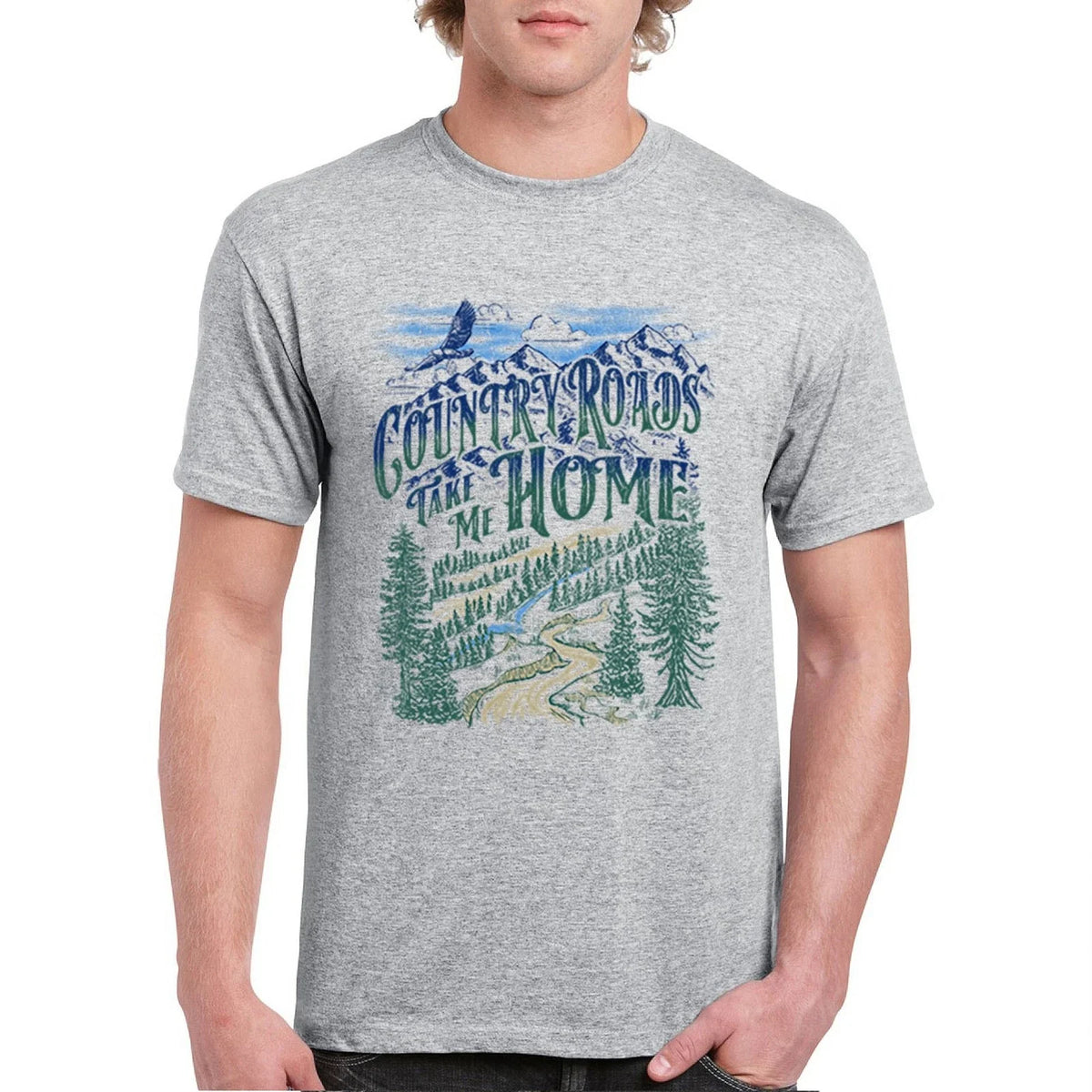 Country Roads Take Me Home Mountains Road Trip Music USA Men's Tee Unisex