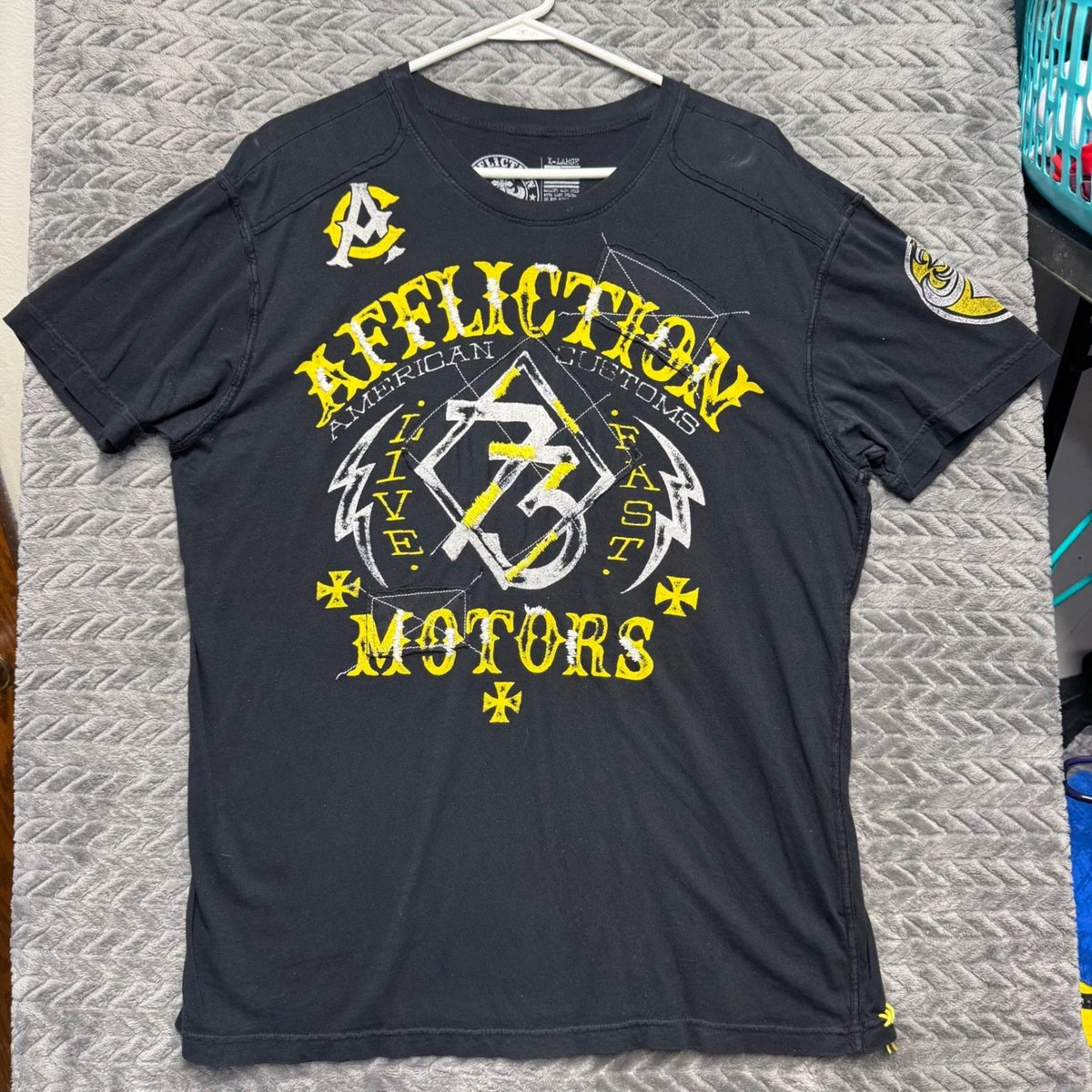 Affliction XL Black American Customs Motors Live Fast 13 Graphic (1622) Unisex