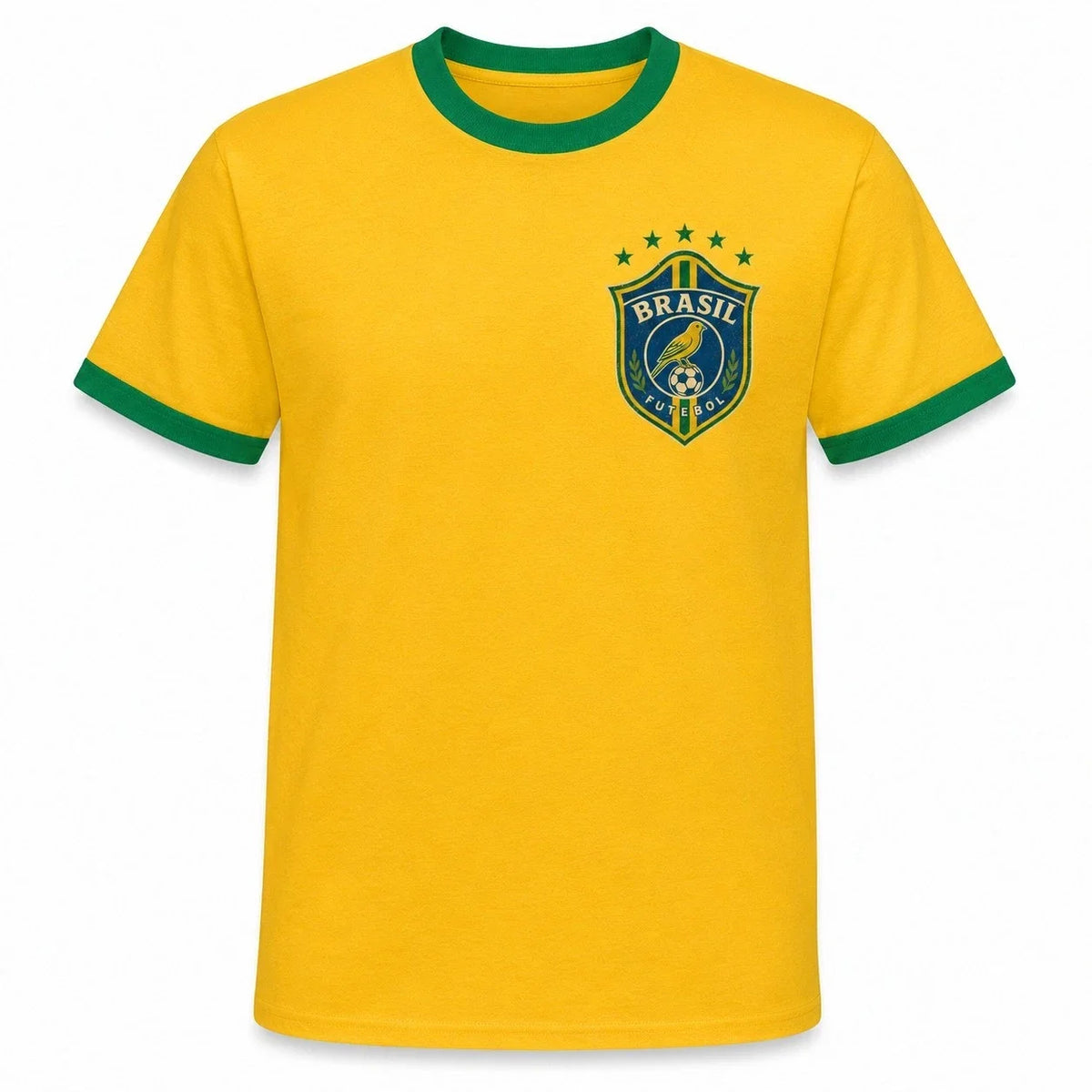 Retro Brazil Ringer Unofficial Football Fan Canary Crest Tee Gift Unisex