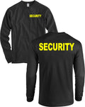 SECURITY Front and Back Long Sleeve Shirt Huge NEON YELLOW LETTERS Black - NEW Unisex