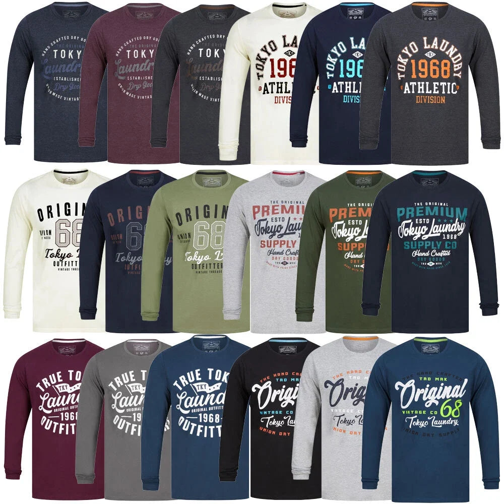 Tokyo Laundry Men's Long Sleeve Vintage Retro Graphic Print Cotton Top Unisex