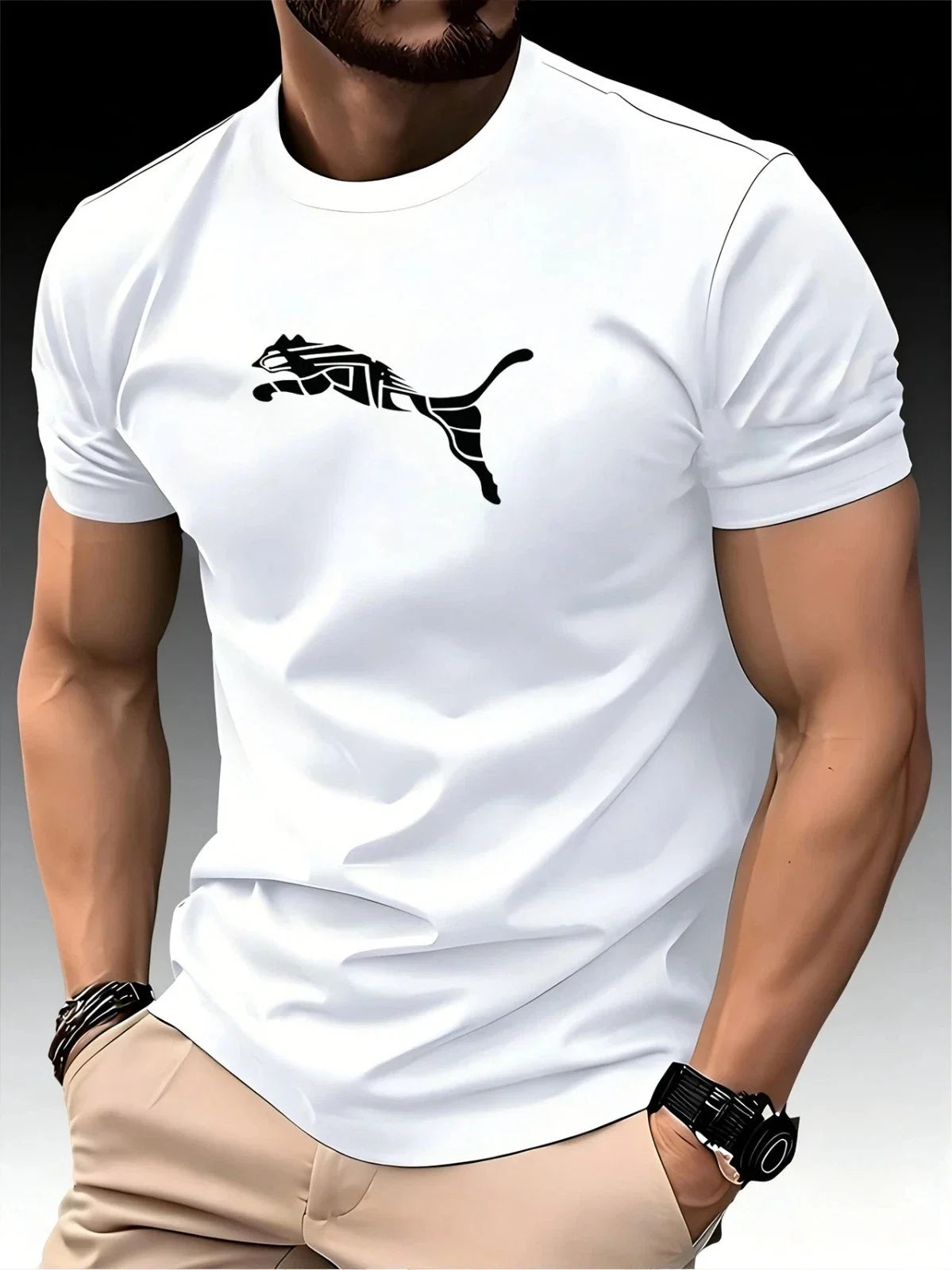 Men’s Luxury Fox Leopard Print Crewneck Casual Y2K Summer Fashion Tee Unisex