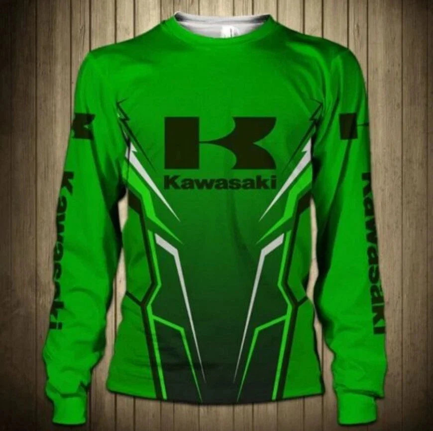 Long sleeve Shirt 3D Motobike Size S-5XL Printed 3D Kawasakii Green New Trend Unisex