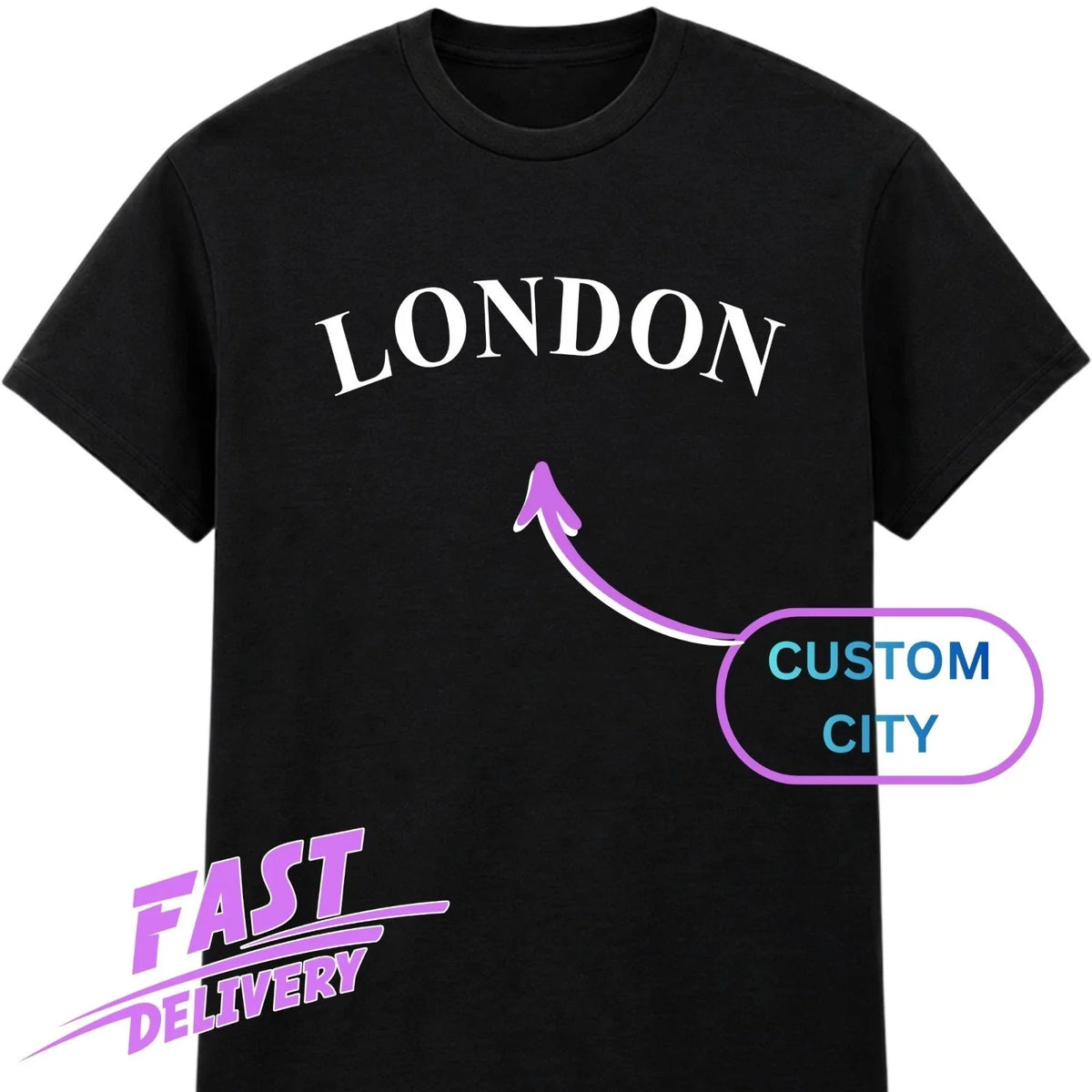 Personalised London T Shirt Custom City Name Travel Holiday Vacation Tee Xmas Unisex