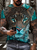 T Shirt Men Leopard Teal Blue Graphic Print Fashion Short Sleeve Lightweight Tee Unisex