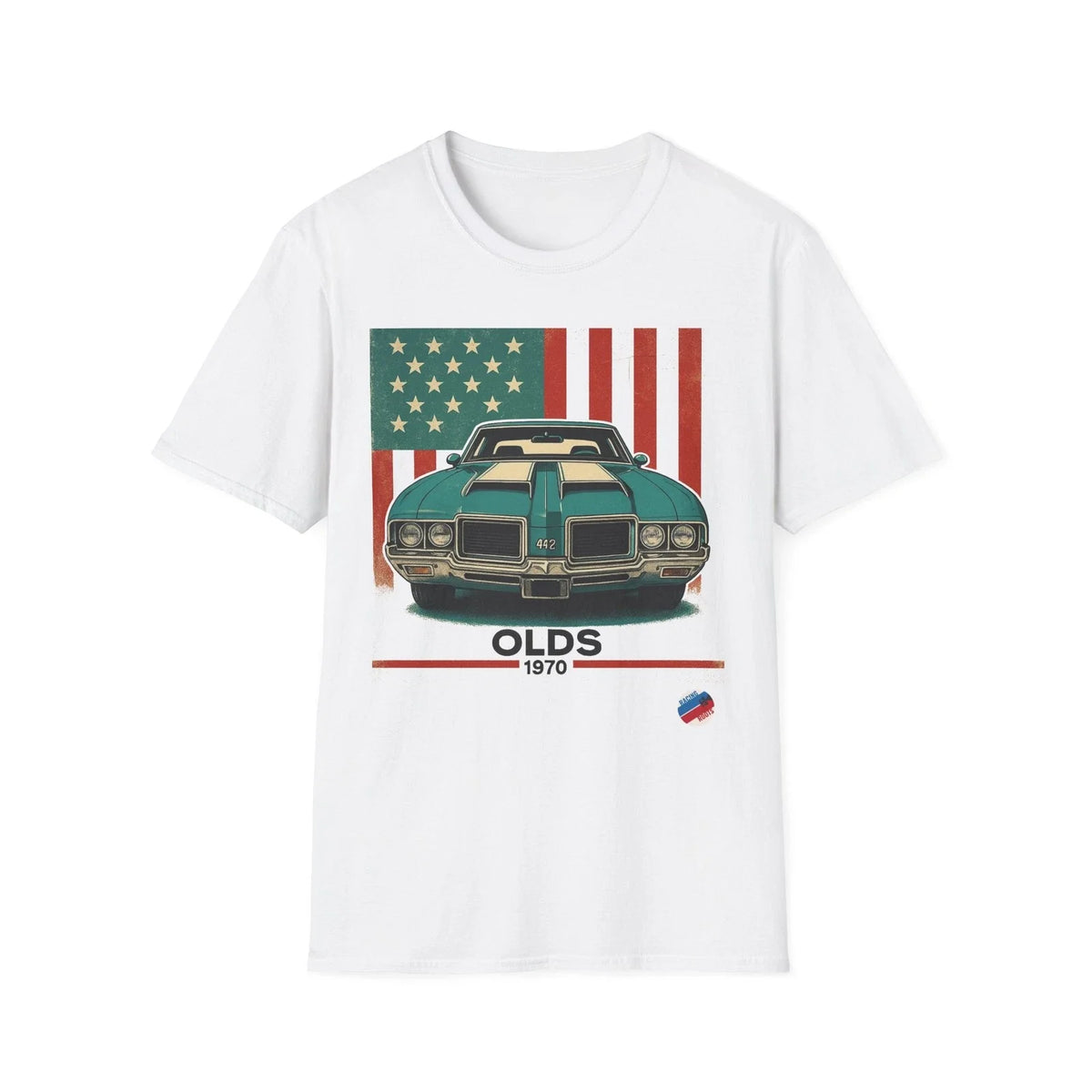 1970 Olds 442 Muscle Car USA Flag American Classic Vintage Tee Unisex