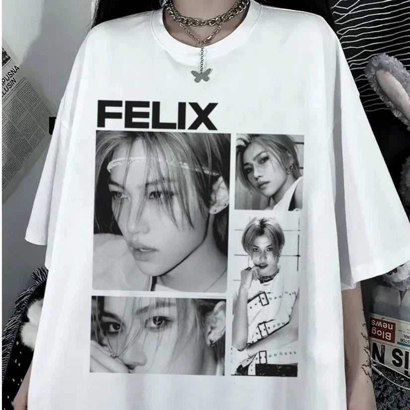 FELIX Stray Kids Kpop Design T Shirt Unisex Short Sleeve T Shirt S-5XL Unisex