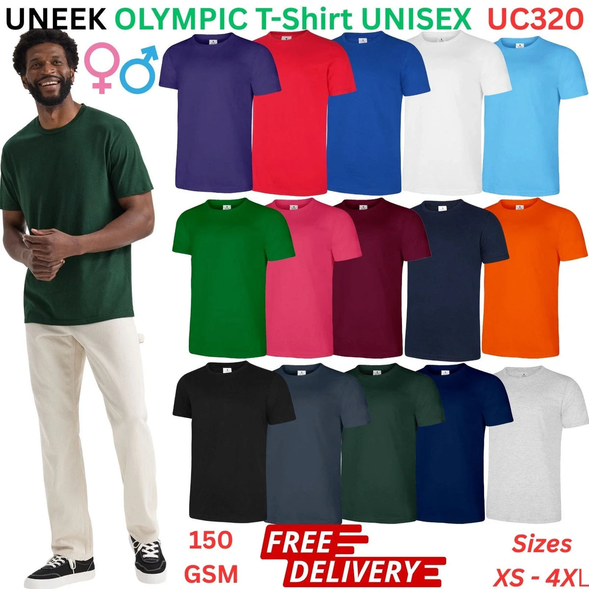 UNEEK UC320 Olympic Dyed | Unisex Cotton Crew Neck Short Sleeve Tee Unisex