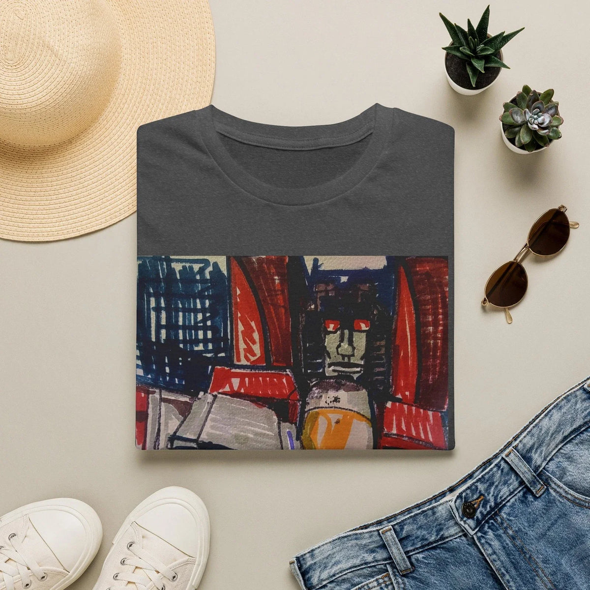 Yellow Robot Face | Retro Mech Helmet Art Unisex