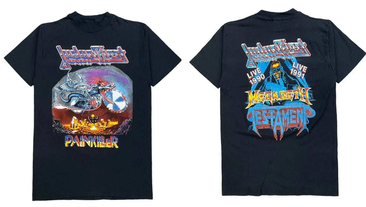 90S Judas Priest Megadeth Testament T Shirt Painkiller Tour Live 1990 1991 Rock Unisex