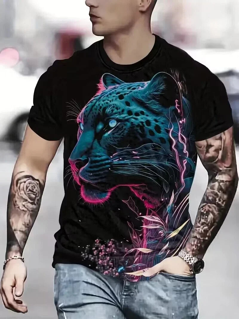 T Shirts 3D Print Blue Leopard Graphic Fashion Novelty Men Casual Streetwear Tee Unisex