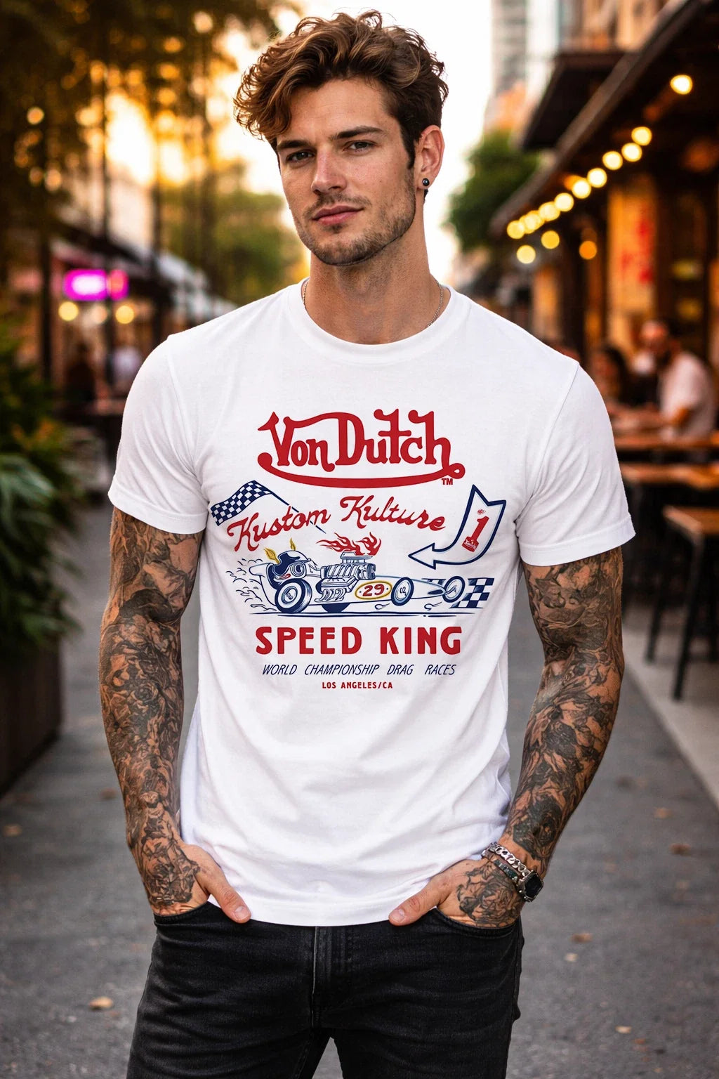 Von Dutch Legendary Gas Oil Graphic Tee Vintage Style Biker Streetwear Unisex