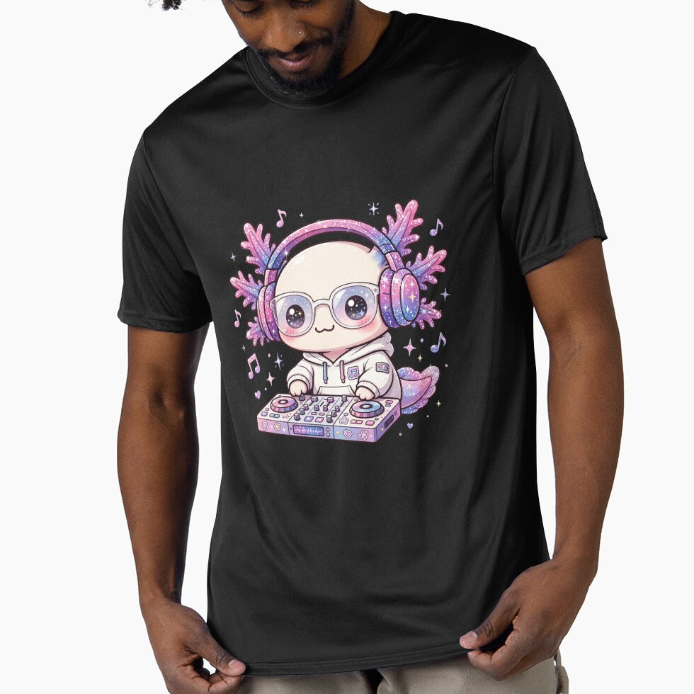 DJ Axolotl - Kawaii Glitter Axolotl with Headphones Mixing Music - Cute Music Lover by PrettyCrypt