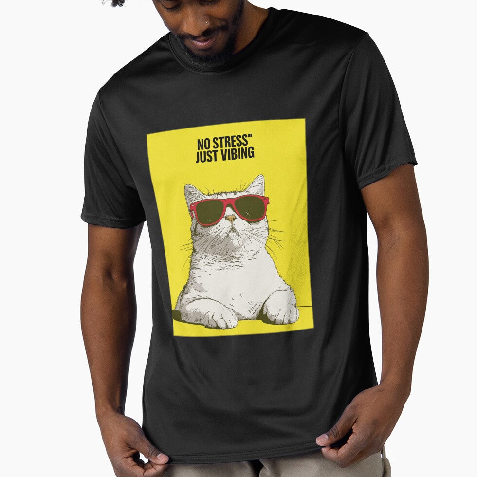 Cool Cat No Stress Just Vibing Funny Meme Design by Meow-Attitude