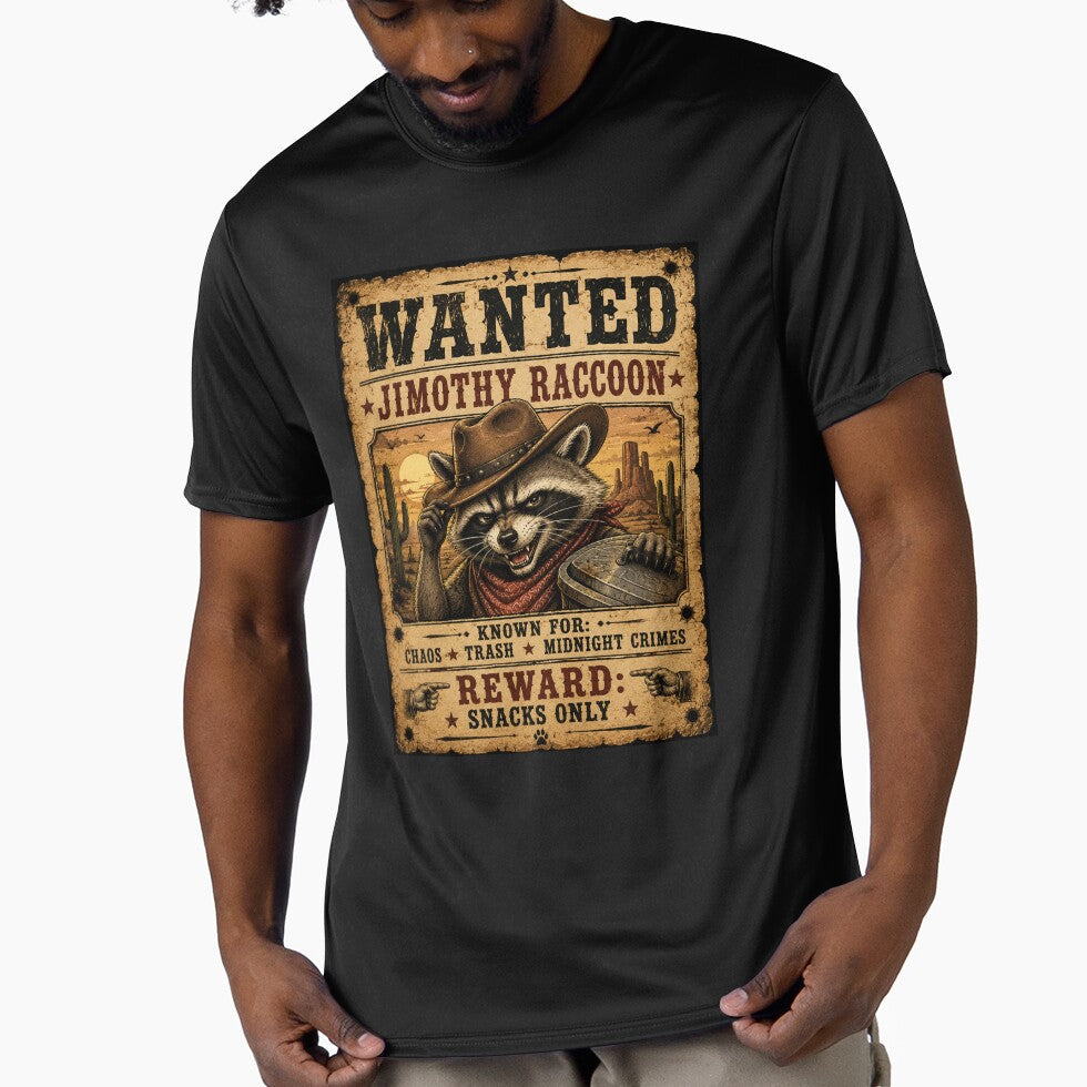 Wanted Jimothy Raccoon Funny Cowboy T-Shirt – Vintage Western Trash Panda Meme Design by Artimax-Studio