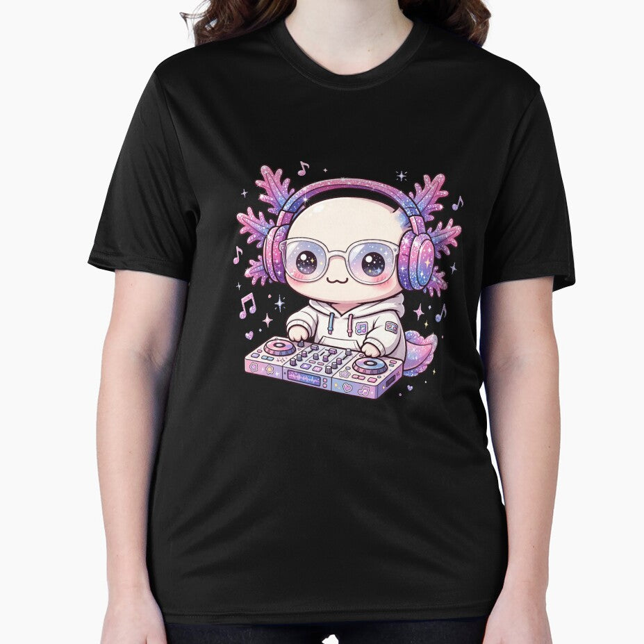 DJ Axolotl - Kawaii Glitter Axolotl with Headphones Mixing Music - Cute Music Lover by PrettyCrypt