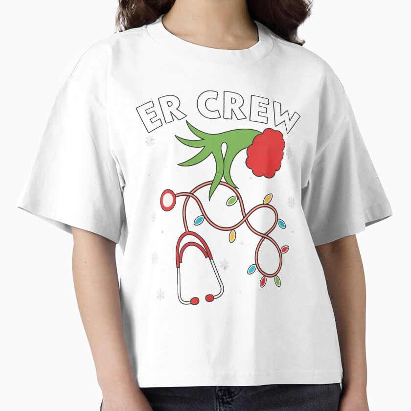 ER Crew Christmas Nurse – Grinch Hand Stethoscope Lights Design, Funny ER Staff Holiday Medical Artwork by JoyBoyStudio1