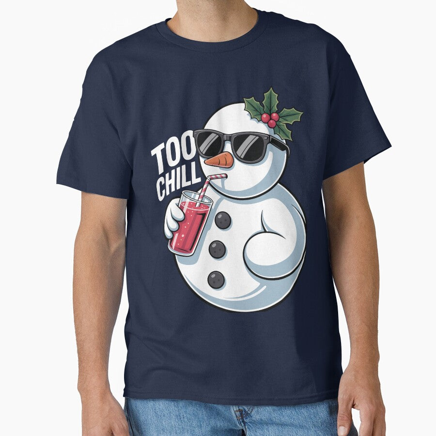 A snowman cool black shades sipping a soda “too chill” by TeezTales