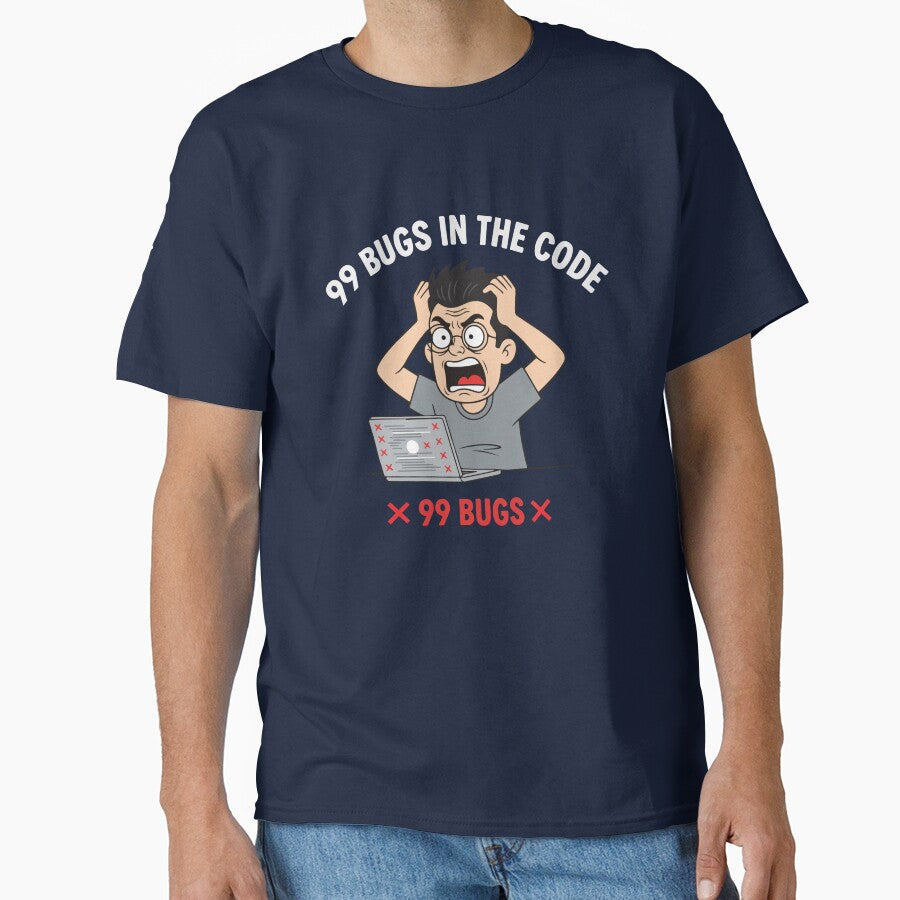 99 Bugs in the Code T Shirt  Funny Programmer Debugging Cartoon Humor by Design-Pro-21