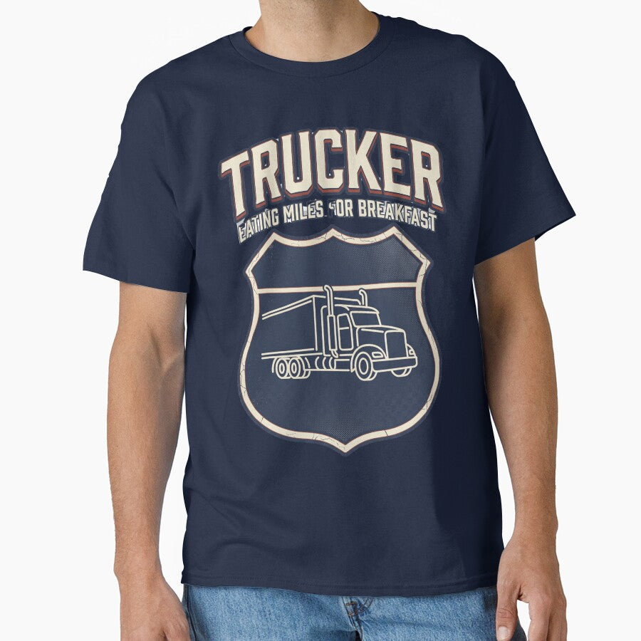 Trucker Eating Miles for Breakfast Retro by Proud Threads