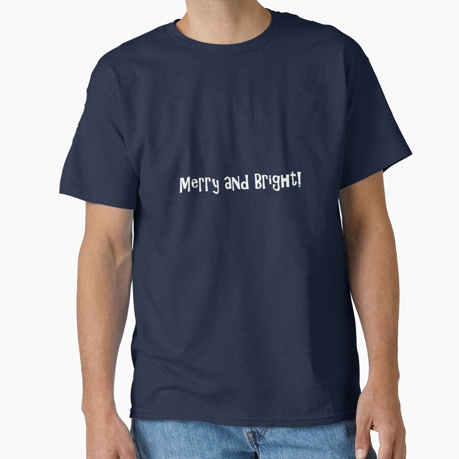 Merry and Bright White Text on Black by Art in My Loft