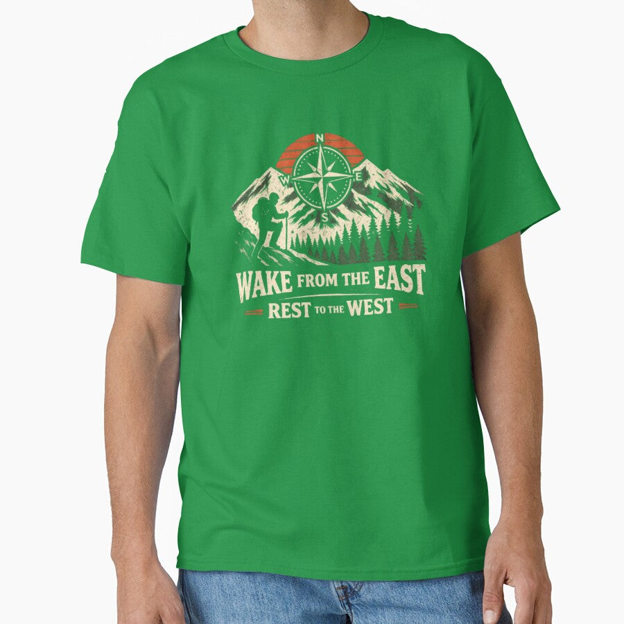 Wake from the East rest to the West - vintage hiking t-shirt by Obiechefu
