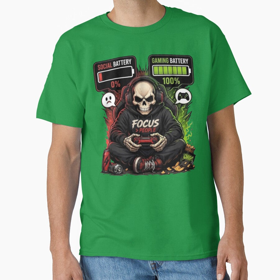 Social Battery 0 Gaming Battery 100 Gamer Skull Meme by Northern Glow Art
