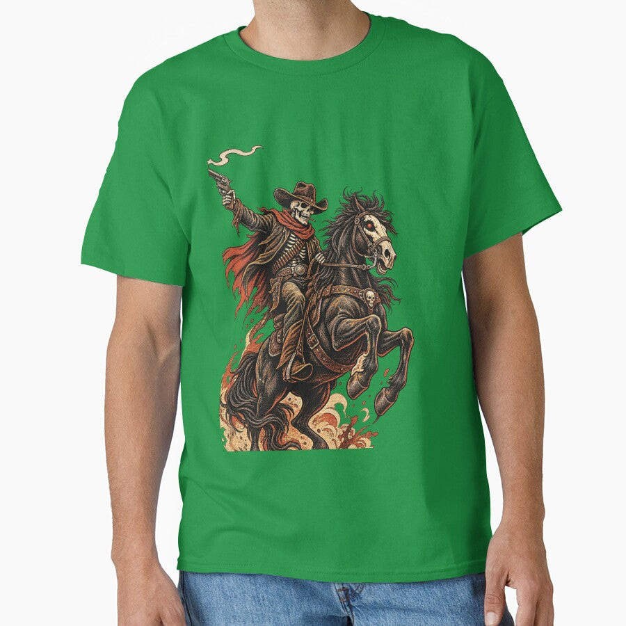 Vintage Skeleton Cowboy – Western Outlaw T-Shirt by RedaSouq