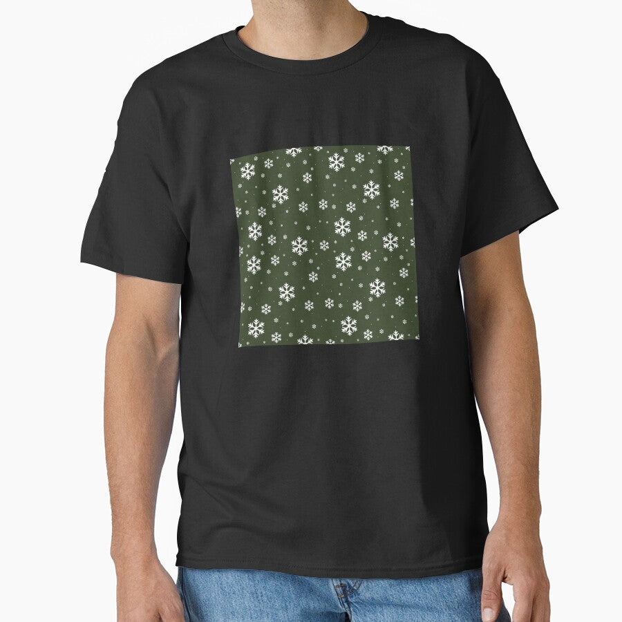 Christmas Snow Flakes on Green by PrintsByAnnJ