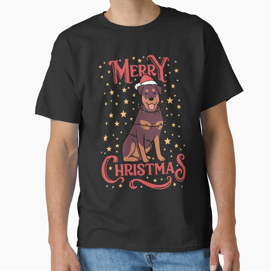 Merry Christmas Cute christmas rottweiler dog illustration by Yarafantasyart