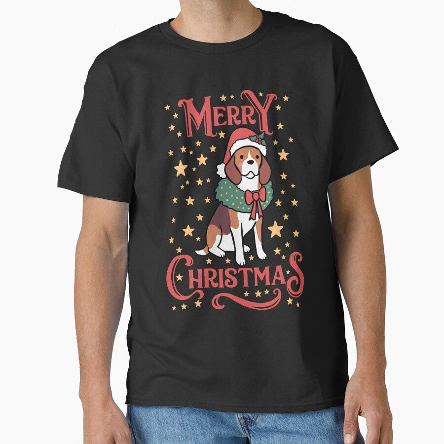 Merry Christmas Cute christmas beagle dog illustration by Yarafantasyart