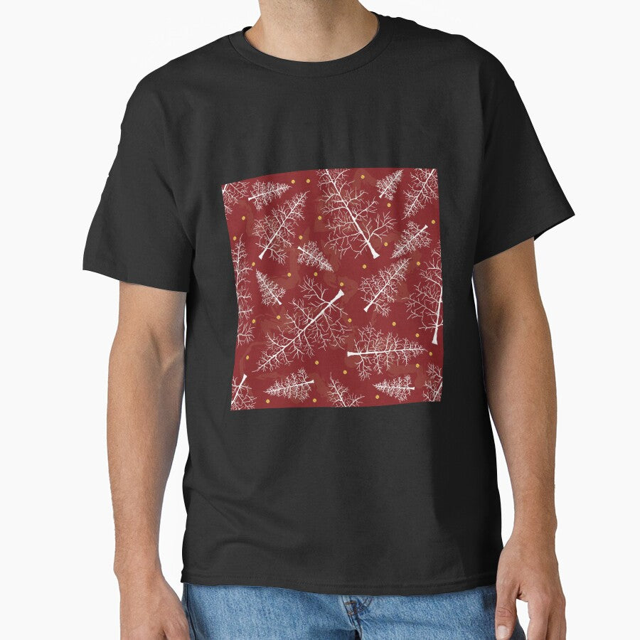 Christmas Glimmer: White Pines on Red Velvet by PrintsByAnnJ
