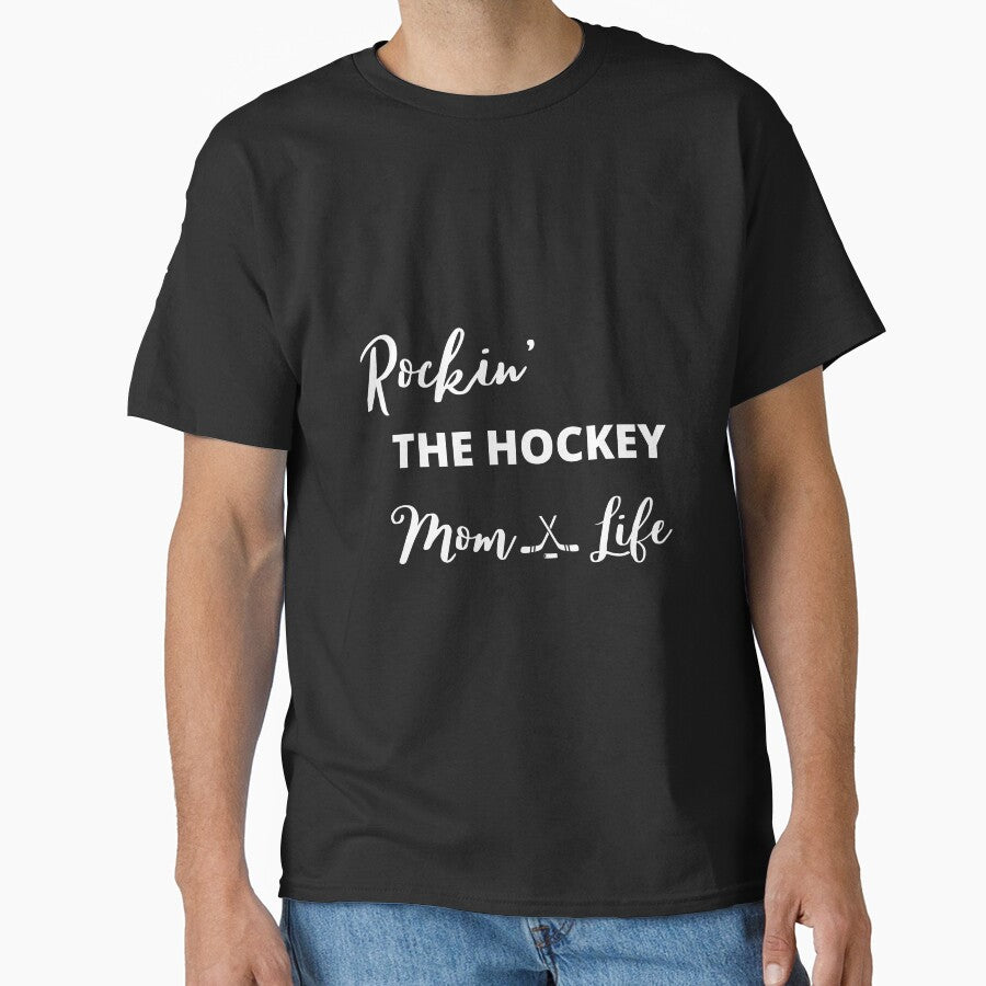 Rockin The Hockey Mom Life Short-Sleeve T-Shirt, Hockey Shirt, hockey sport team shirt, Hockey fans tee, hockey gift, hockey lover, funny hockey by May K Studio Design
